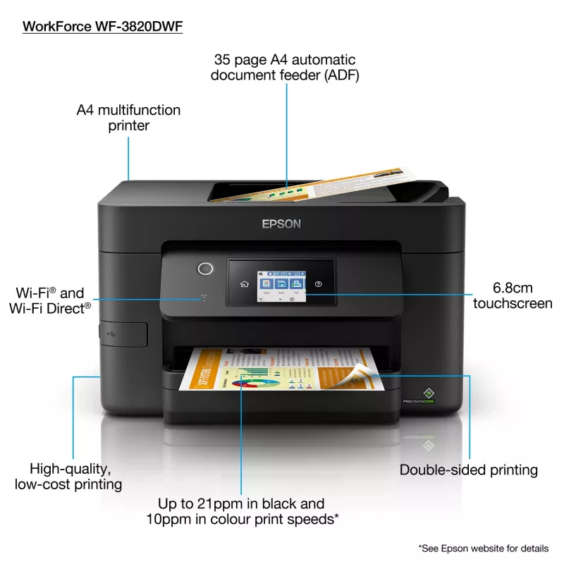 Epson WorkForce Pro WF-3820DWF Εκτυπωτής Inkjet A4 4800 x 2400 DPI 21 ppm Wi-Fi