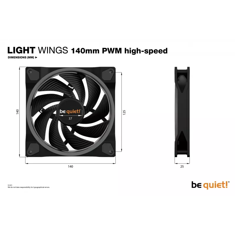 be quiet! Light Wings 140mm ARGB PWM High Speed Ανεμιστήρας μαύρο