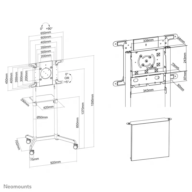 Neomounts NS-M1250WHITE βάση TV με τροχούς 37-70 ίντσες - περιστρεφόμενη
