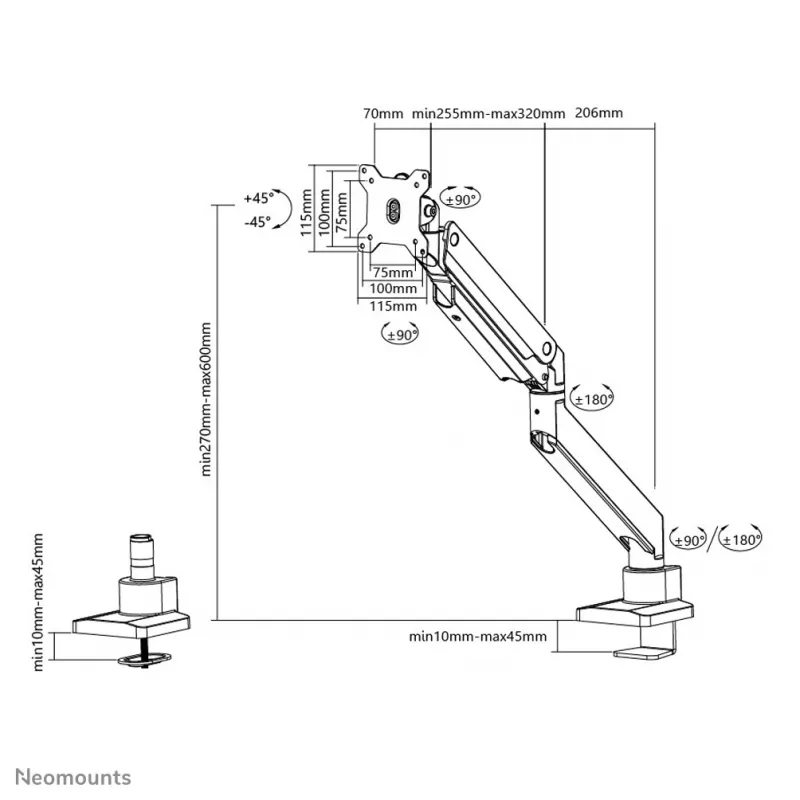 Neomounts NM-D775WHITEPLUS Βραχίονας οθόνης 10-49 ίντσες - Γάζα - Topfix - 180°-Ανάσχεση
