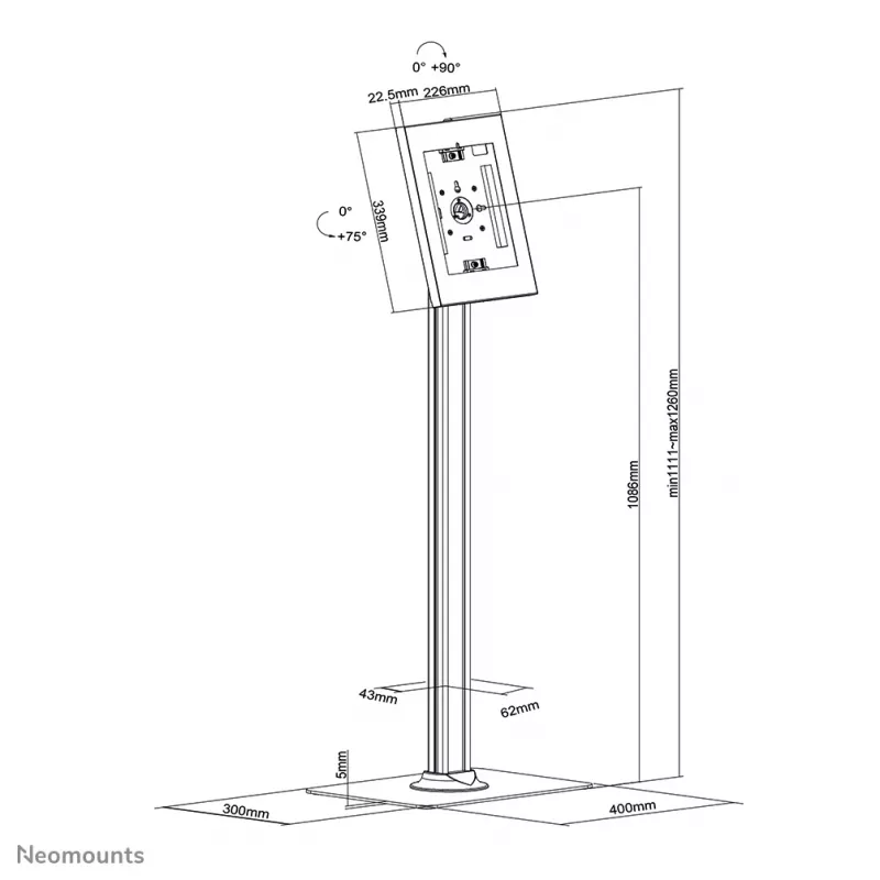 Neomounts FL15-650WH1 Βάση δαπέδου tablet 9,7-11 inch – κλειδωνόμενη