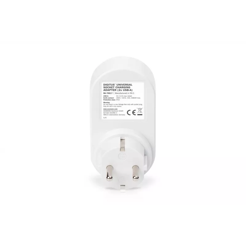 DIGITUS τροφοδοτικό με 2 θύρες USB 250V, 50 Hz, USB: 5V, 2,1A, λευκό / γκρι