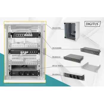 DIGITUS Σετ δικτύου 10in-9U 312x300mm Θήκη Ράφι PDU Patch panel 8 θυρών