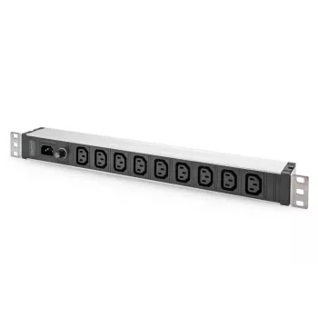 DIGITUS 1U Αλουμινένιο PDU για τοποθέτηση σε rack 9x C13 10A 230VAC 50/60Hz Είσοδος IEC C14 Ασφάλεια 10A