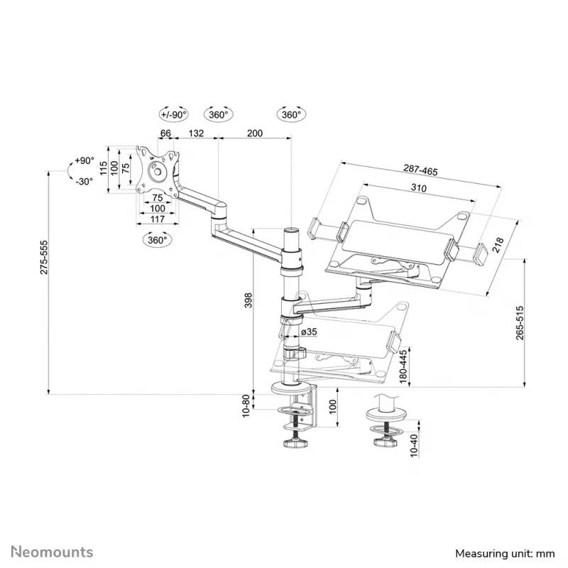 Neomounts DS20-425BL2 Βραχίονας οθόνης με βάση laptop 17-27 inch – εξοικονόμηση χώρου