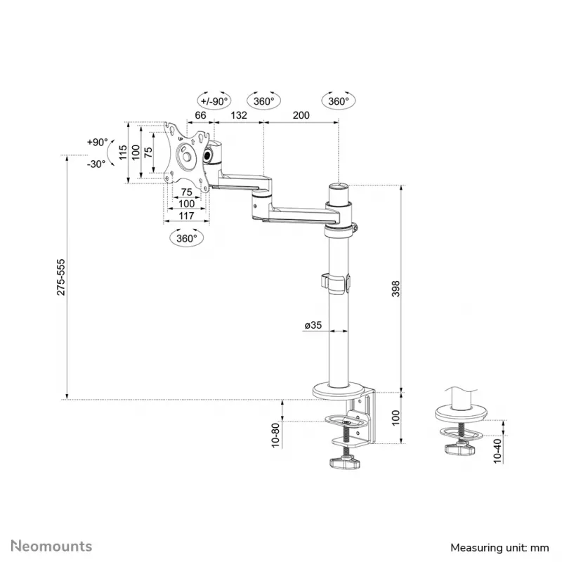 Neomounts DS60-425BL1 Βραχίονας οθόνης 17-27 inch - εξοικονόμηση χώρου