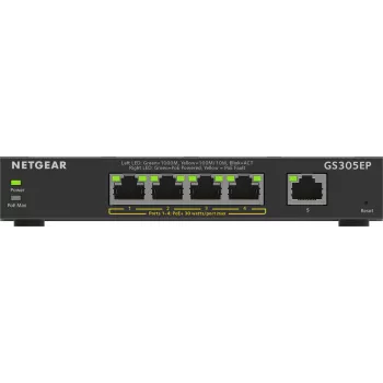 NETGEAR 5-Port Gigabit Ethernet PoE+ Plus Switch (GS305EP) Managed L2/L3 Gigabit Ethernet (10/100/1000) Power over Ethernet (PoE) μαύρο