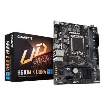 GIGABYTE H610M K DDR4 Μητρική - υποστηρίζει Intel Core 14. Gen. CPUs, 3+1+1 φάσεις υβριδικού σχεδιασμού ισχύος, έως 3200 MHz DDR4, 1x PCIe 3.0 M.2, GbE LAN, USB 3.2 Gen 1