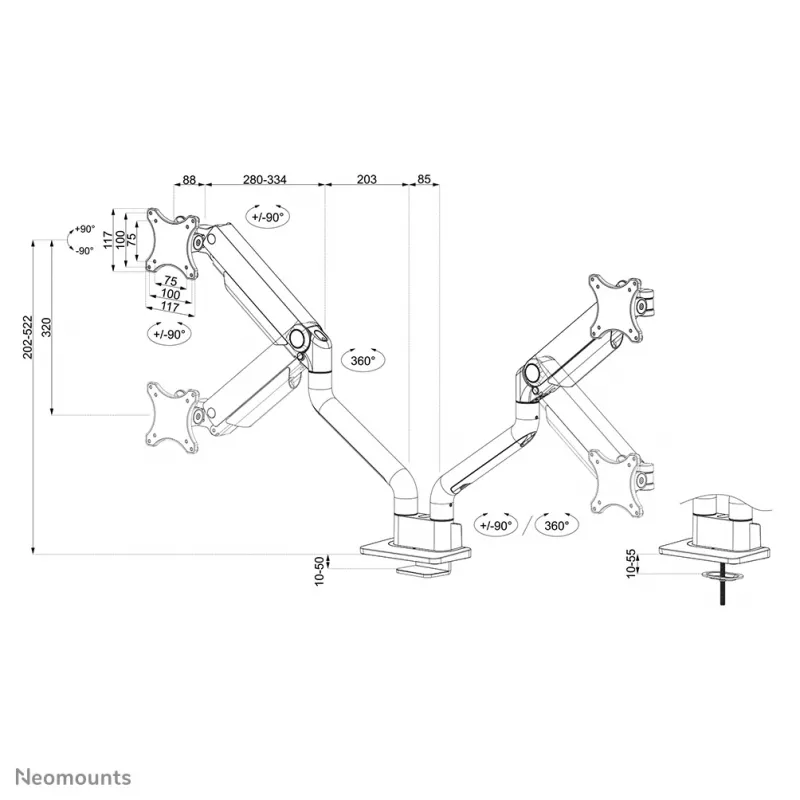 Neomounts DS70S-950WH2 Βραχίονας οθόνης 17-35 inch - Γάζα αερίου - Topfix - 180°-Stop