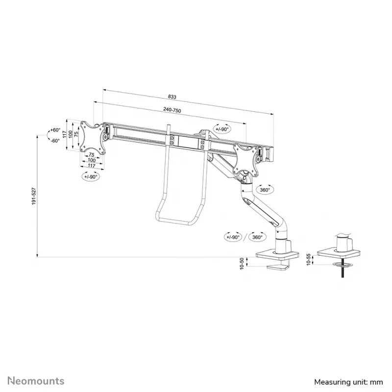 Neomounts DS75S-950BL2 Βραχίονας οθόνης 17-32 inch - Γάζα αερίου - Topfix - 180°-Stop