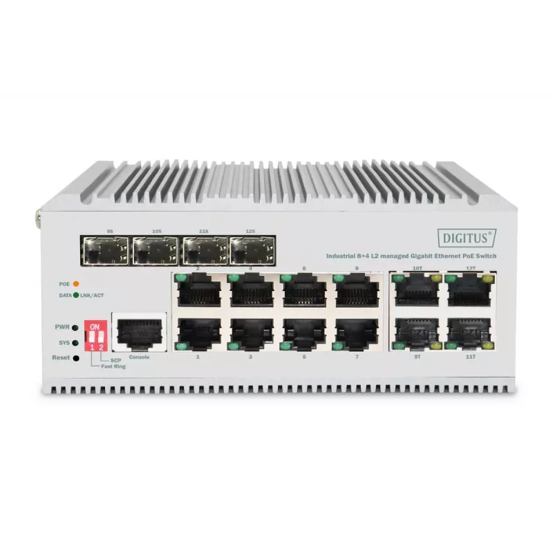 DIGITUS Gigabit Ethernet Δικτυακό PoE Switch - 8 Θυρών Industrial, L2 Managed, 4 SFP Uplink