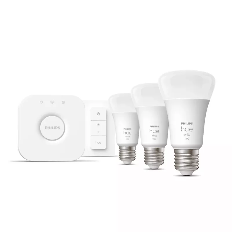 Philips Hue White Starterkit: 3 E27 Smart Λάμπες (1100) + Διακόπτης Dimmer