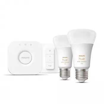Philips Hue White Ambiance Starter-Set: 2 E27 Smart-λαμπτήρες (1100) + διακόπτης dimmer