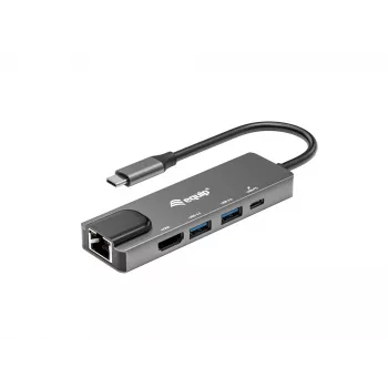 Equip USB-C 5-in-1 Πολυλειτουργικός προσαρμογέας, HDMI, Gigabit-LAN, USB 3.2 Gen1, 100W USB PD
