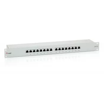 Equip 16-Port Cat.6 θωρακισμένο Patch Panel, ανοιχτό γκρι, RJ-45, χρυσό, Cat6, τοποθέτηση σε rack, 1U, γκρι