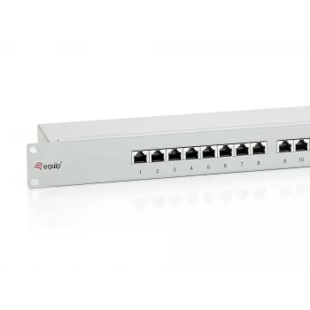 Equip 16-Port Cat.6 θωρακισμένο Patch Panel, ανοιχτό γκρι, RJ-45, χρυσό, Cat6, τοποθέτηση σε rack, 1U, γκρι