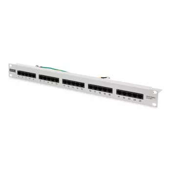DIGITUS CAT 3 ISDN Patch Panel, μη θωρακισμένο, 25-Port RJ45, 8P4C, LSA, 1U, τοποθέτηση σε rack, χρώμα γκρι RAL 7035