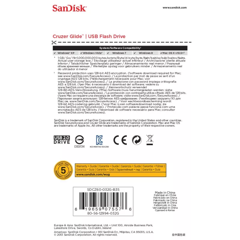 WESTERN DIGITAL SanDisk Cruzer Glide - 32GB USB Stick - USB 2.0