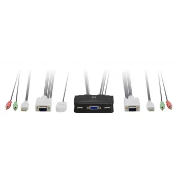 LevelOne Διακόπτης KVM 2-Port USB VGA Καλώδιο, Υποστήριξη ήχου, 2048 x 1536 Pixel, Μαύρο