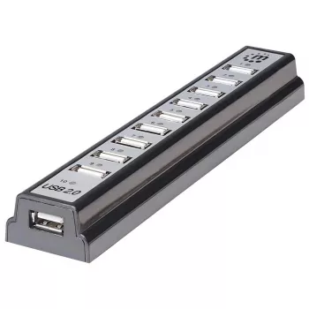 Manhattan USB-A 10-Port Desktop Hub, 10x θύρες USB-A, 480 Mbit/s (USB 2.0), τροφοδοσία μέσω USB ή εξωτερικού τροφοδοτικού (δεν περιλαμβάνεται) για αυξημένη απόδοση στις συνδεδεμένες συσκευές