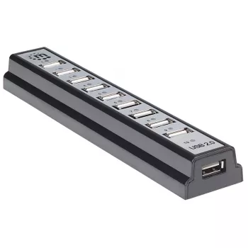 Manhattan USB-A 10-Port Desktop Hub, 10x θύρες USB-A, 480 Mbit/s (USB 2.0), τροφοδοσία μέσω USB ή εξωτερικού τροφοδοτικού (δεν περιλαμβάνεται) για αυξημένη απόδοση στις συνδεδεμένες συσκευές