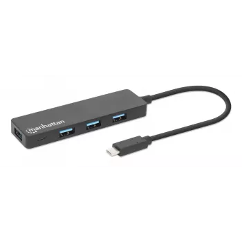 Manhattan USB-C Dock/Hub, θύρες (4): USB-A (x4), 5 Gbps (USB 3.2 Gen1 γνωστό και ως USB 3.0), τροφοδοσία μέσω USB (δεν απαιτείται εξωτερικό τροφοδοτικό), ισοδύναμο με HB30CM4AB