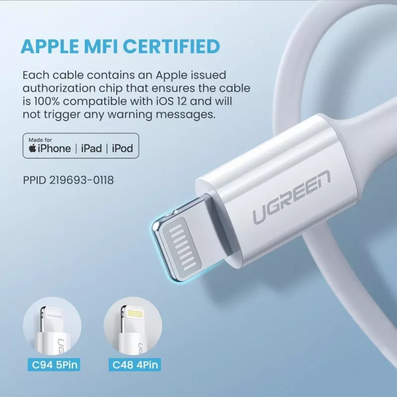 Ugreen 10493 Καλώδιο Lightning 1 m Λευκό