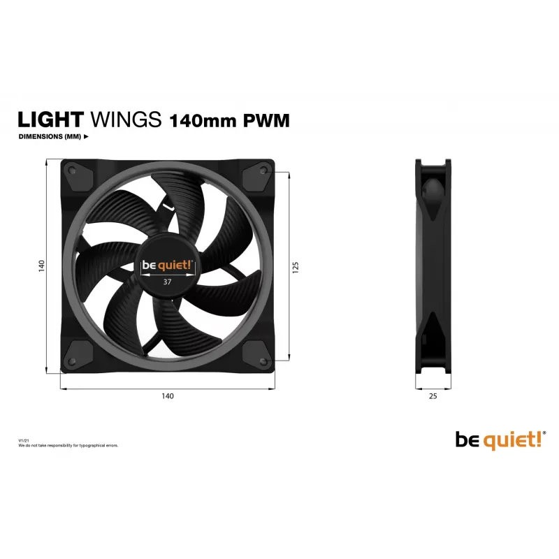 be quiet Light Wings 140mm ARGB PWM Ανεμιστήρας Μαύρο Συσκευασία 3 τεμ.