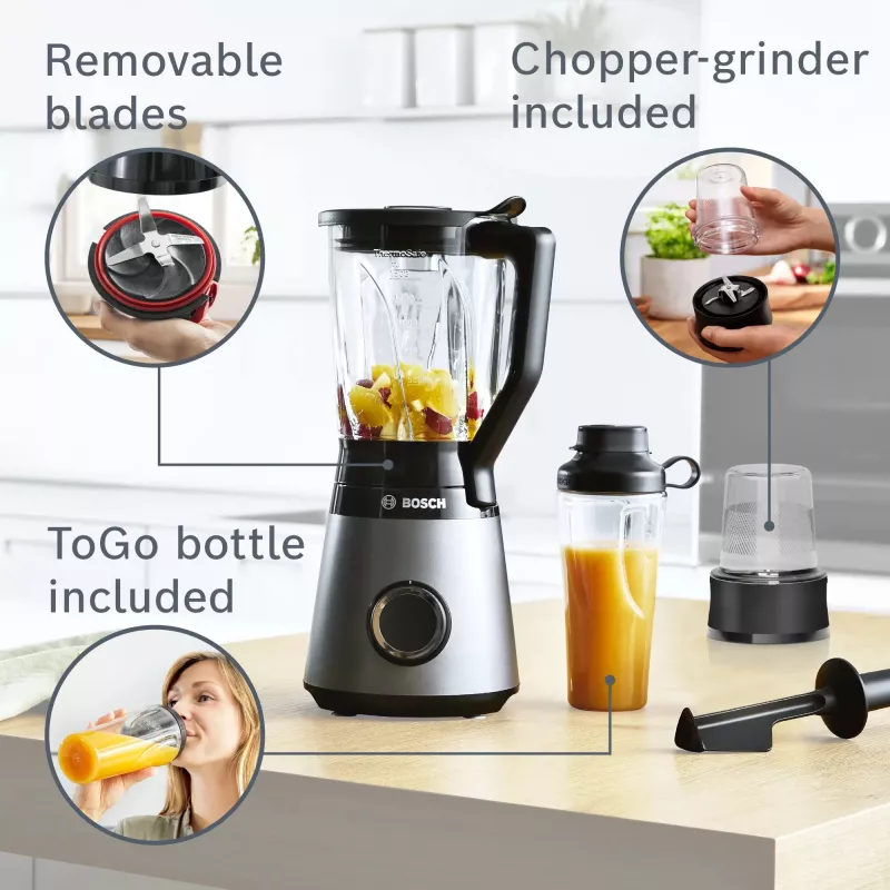 Bosch Serie 4 MMB6177S μπλέντερ 1,5 L επιτραπέζιο μίξερ 1200 W μαύρο, ασημί