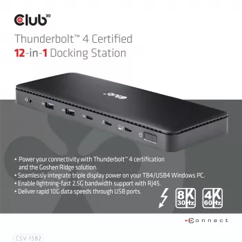 CLUB3D Thunderbolt™ 4 Certified 12-in-1 Σταθμός σύνδεσης