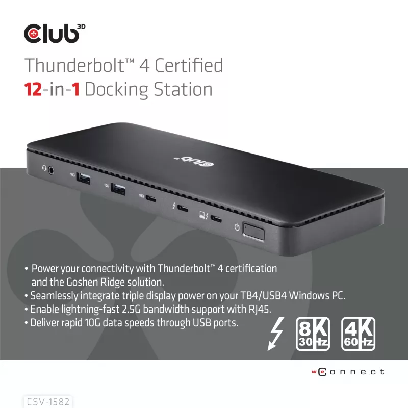 CLUB3D Thunderbolt™ 4 Certified 12-in-1 Σταθμός σύνδεσης