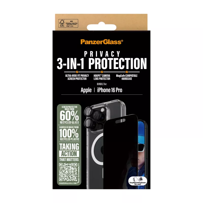 PanzerGlass 3-in-1 Privacy Protection Bundle iPhone '24 6,3 ίντσες Pro