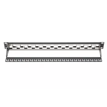 DIGITUS Modular Patch Panel, θωρακισμένο 24-Port, κενό, 1HE, τοποθέτηση σε Rack, μετατοπισμένο, χρώμα μαύρο RAL 9005