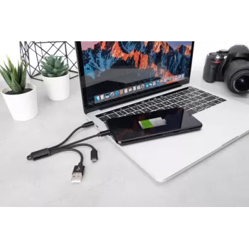 DIGITUS Καλώδιο φόρτισης USB USB A – Lightning+Micro B+Type-C M/M/M/M 15 cm Καλώδιο 3-in-1, βαμβάκι, CE, Μαύρο