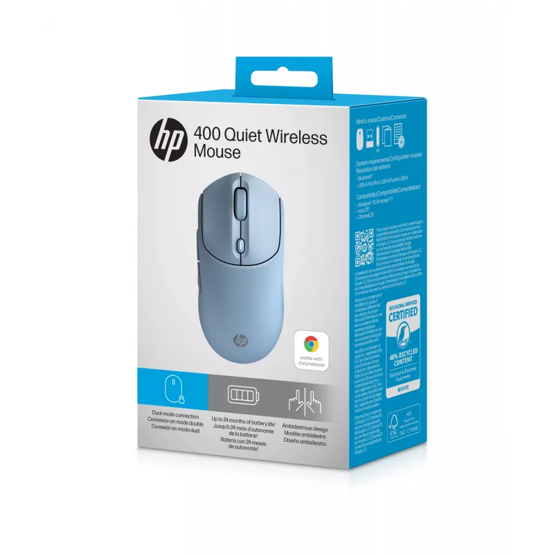 HP 400 Αθόρυβο μπλε ασύρματο ποντίκι, αμφίχειρο, RF Wireless + Bluetooth, 6000 DPI, Μπλε
