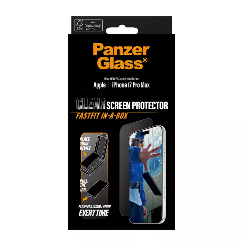 PanzerGlass ® Μεμβράνη προστασίας οθόνης iPhone 17 Pro Max | Ultra-Wide Fit με FASTFIT IN-A-BOX