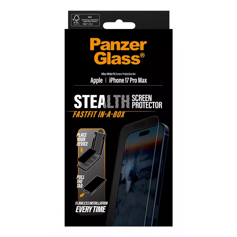 PanzerGlass ® Stealth Προστασία οθόνης iPhone 17 Pro Max | Ultra-Weit-Passform με FASTFIT IN-A-BOX