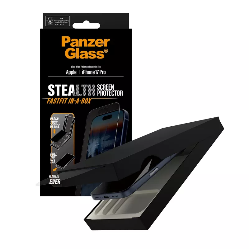 PanzerGlass ® Stealth Screen Protector iPhone 17 Pro | Ultra-Wide Fit με FASTFIT IN-A-BOX