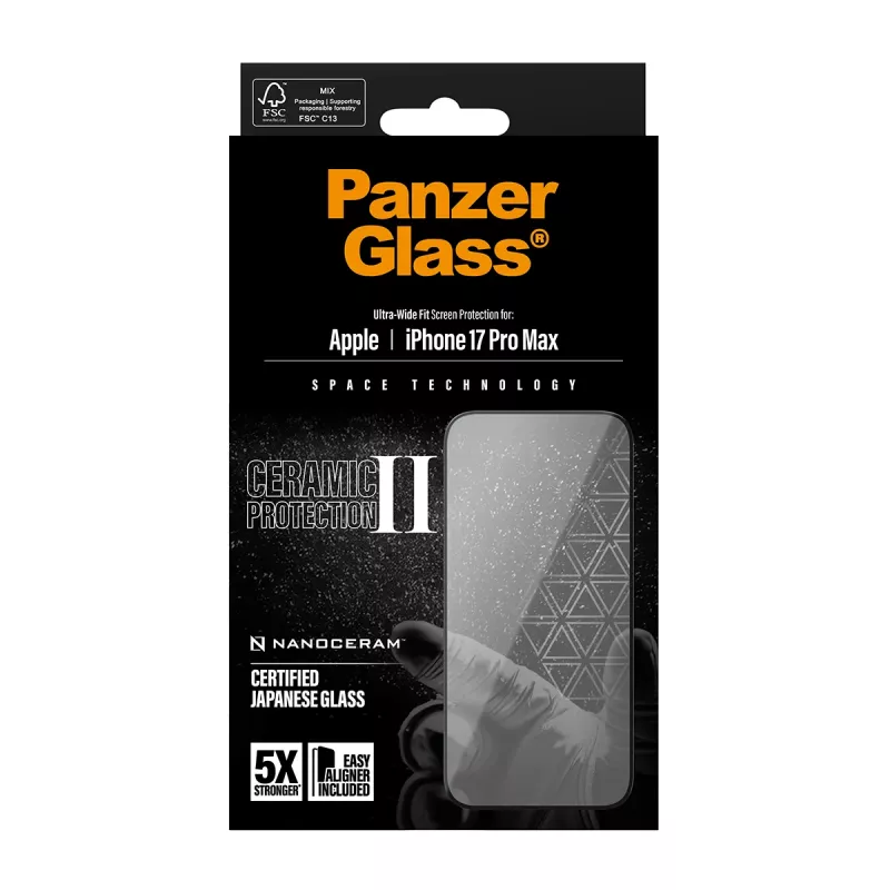 Προστασία οθόνης PanzerGlass ® Ceramic II iPhone 17 Pro Max | Ultra-Wide Fit με EasyAligner