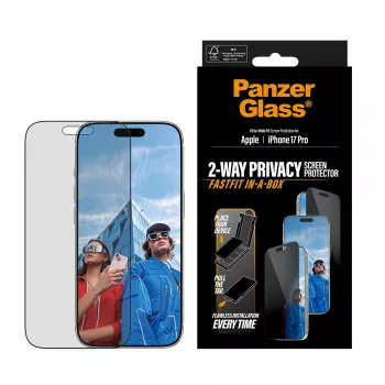 Μεμβράνη προστασίας οθόνης PanzerGlass 2-Way Privacy για iPhone 17 Pro — Ultra-Wide Fit, σκληρυμένο γυαλί, φίλτρο απορρήτου, FASTFIT
