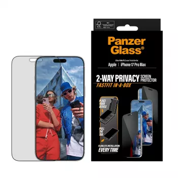Προστασία οθόνης PanzerGlass 2-Way Privacy για iPhone 17 Pro Max — σκληρυμένο γυαλί, Ultra-Wide Fit, FASTFIT