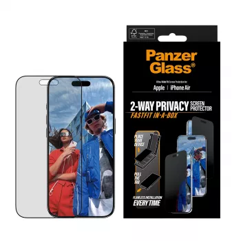 Προστασία οθόνης PanzerGlass Privacy για iPhone Air — σκληρυμένο γυαλί, ultra-wide fit, φίλτρο απορρήτου, FASTFIT