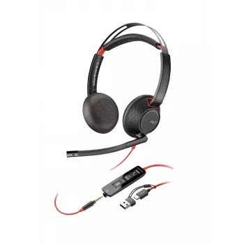 Στερεοφωνικό headset HP Poly Blackwire 5220 USB-C + βύσμα 3,5 mm + προσαρμογέας USB-C/A
