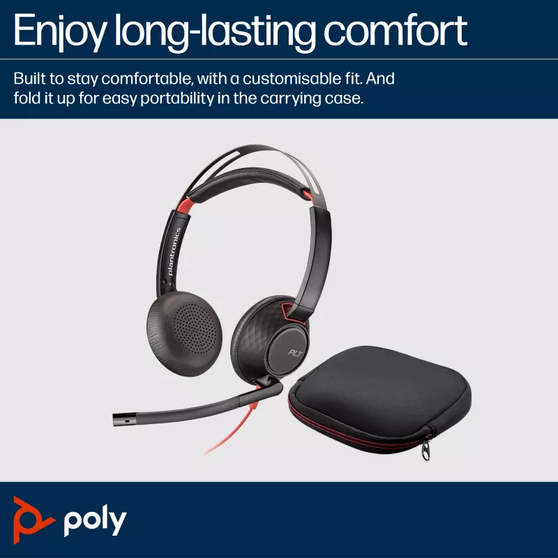 Στερεοφωνικό headset HP Poly Blackwire 5220 USB-C + βύσμα 3,5 mm + προσαρμογέας USB-C/A