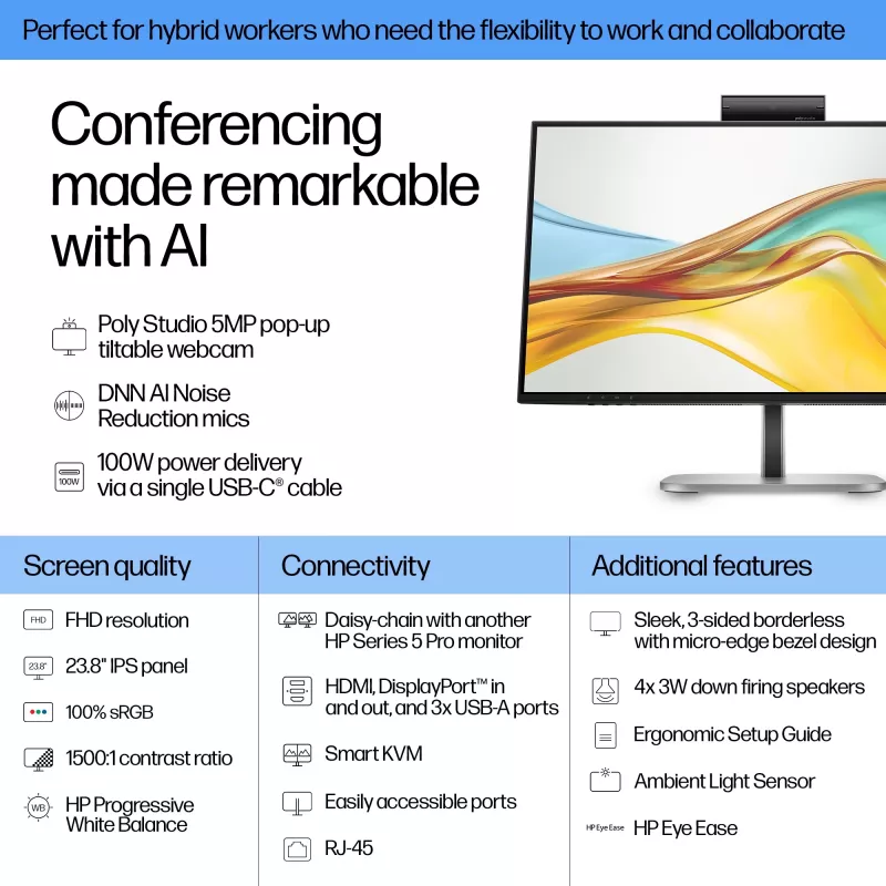 HP Series 5 Pro 23,8 inch FHD USB-C Οθόνη συνεδριάσεων - 524pm