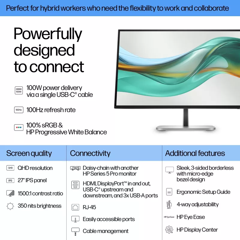 HP Series 5 Pro 27 inch QHD USB-C Οθόνη LCD 2560 x 1440