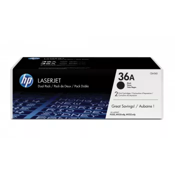 HP 36A συσκευασία 2 τεμ. μαύρα γνήσια τόνερ LaserJet, 4000 σελίδες, μαύρο, 2 τεμ.