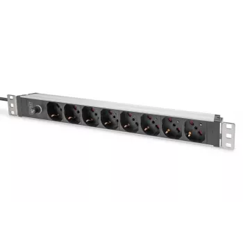 DIGITUS 1U Αλουμινένιο PDU, 8x ιταλικές έξοδοι, βύσμα με προστασία 10A, 250VAC