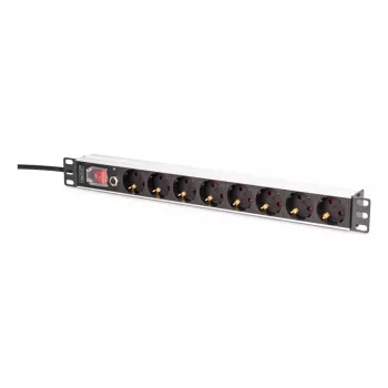 DIGITUS PDU - 1U Αλουμινένιο για τοποθέτηση σε rack 7x ασφάλεια + 1x έξοδος 16A 4000W 250VAC 50/60Hz προστασία υπερφόρτωσης