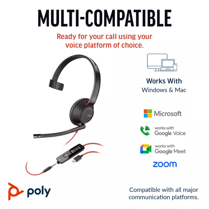 HP Poly Blackwire 5210 Μονοφωνικό USB-C Headset +3.5mm Plug +USB-C/A Adapter (Bulk)